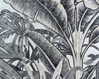 TREE MOSAIC BACKSPLASH | Banana And Palm Tree Artwork Mosaic Tiles For Living Room Walls | Tropical Tree Leave Artwork Tiles For Farm Walls