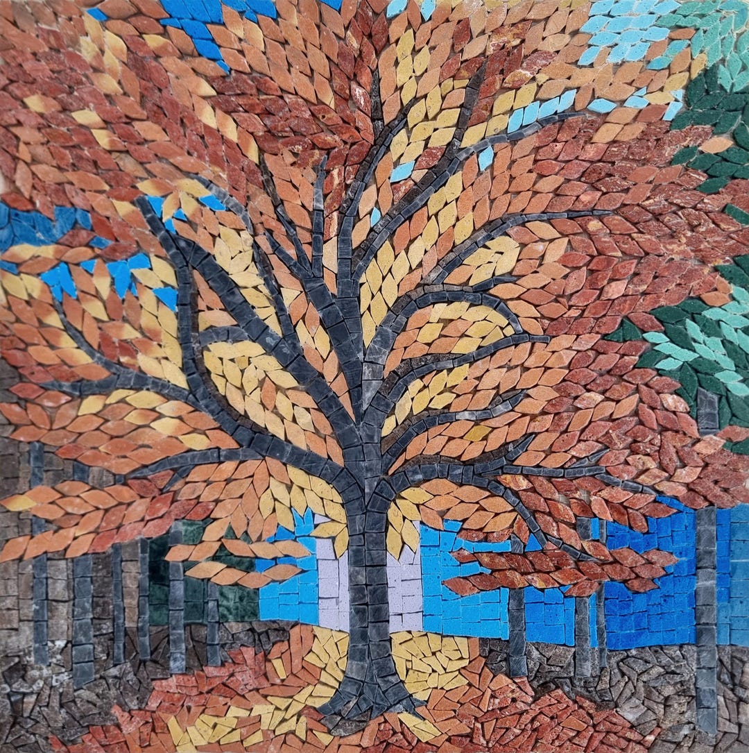 Handmade Tree Mosaic Tile Art – Nature-inspired Marble Backsplash ...