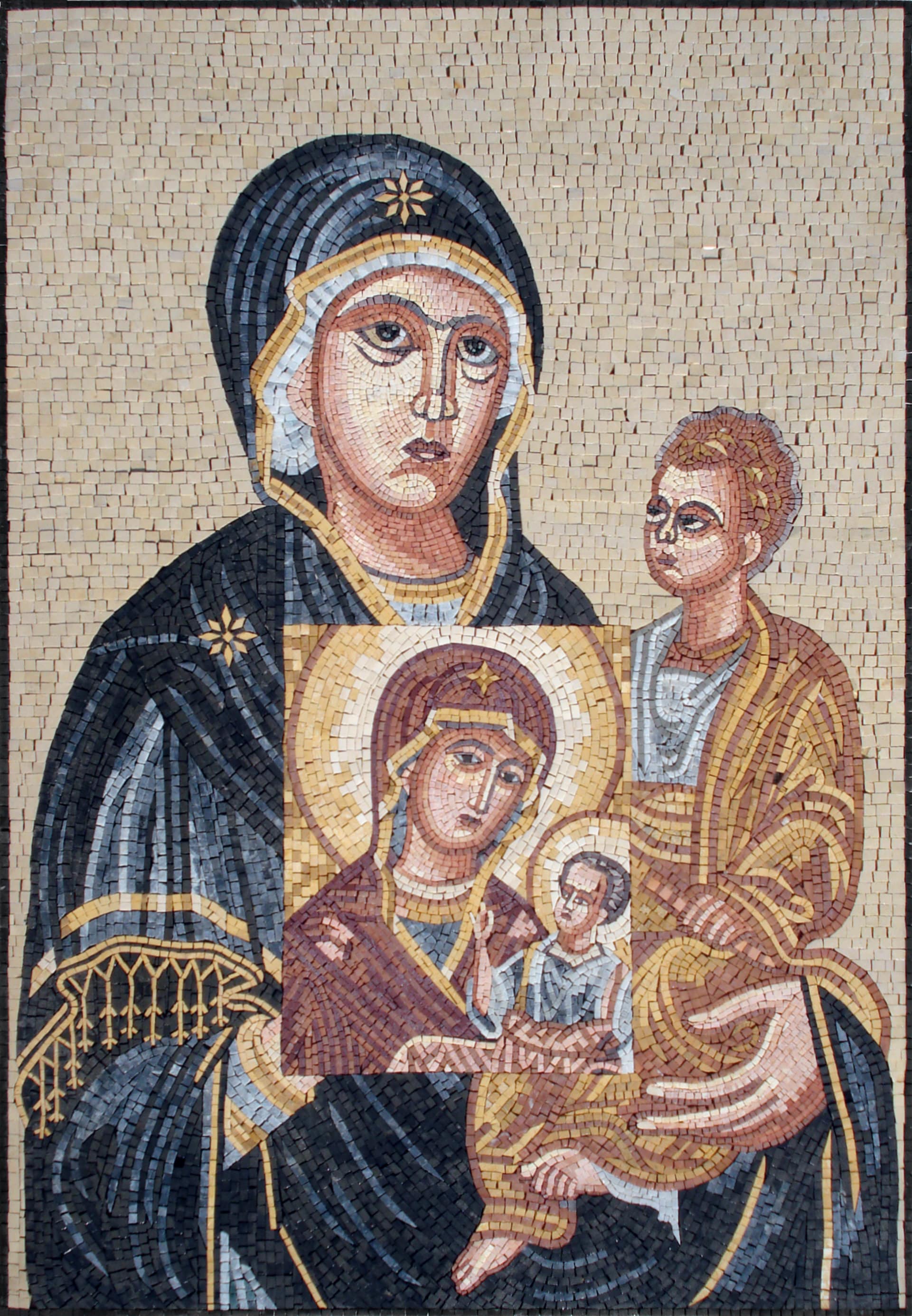 RELIGIOUS ART MURALS | Jesus And Virgin Mary Mosaic Art Tiles For Christians | Christ Faith Artwork Backsplash For Church Walls Décor