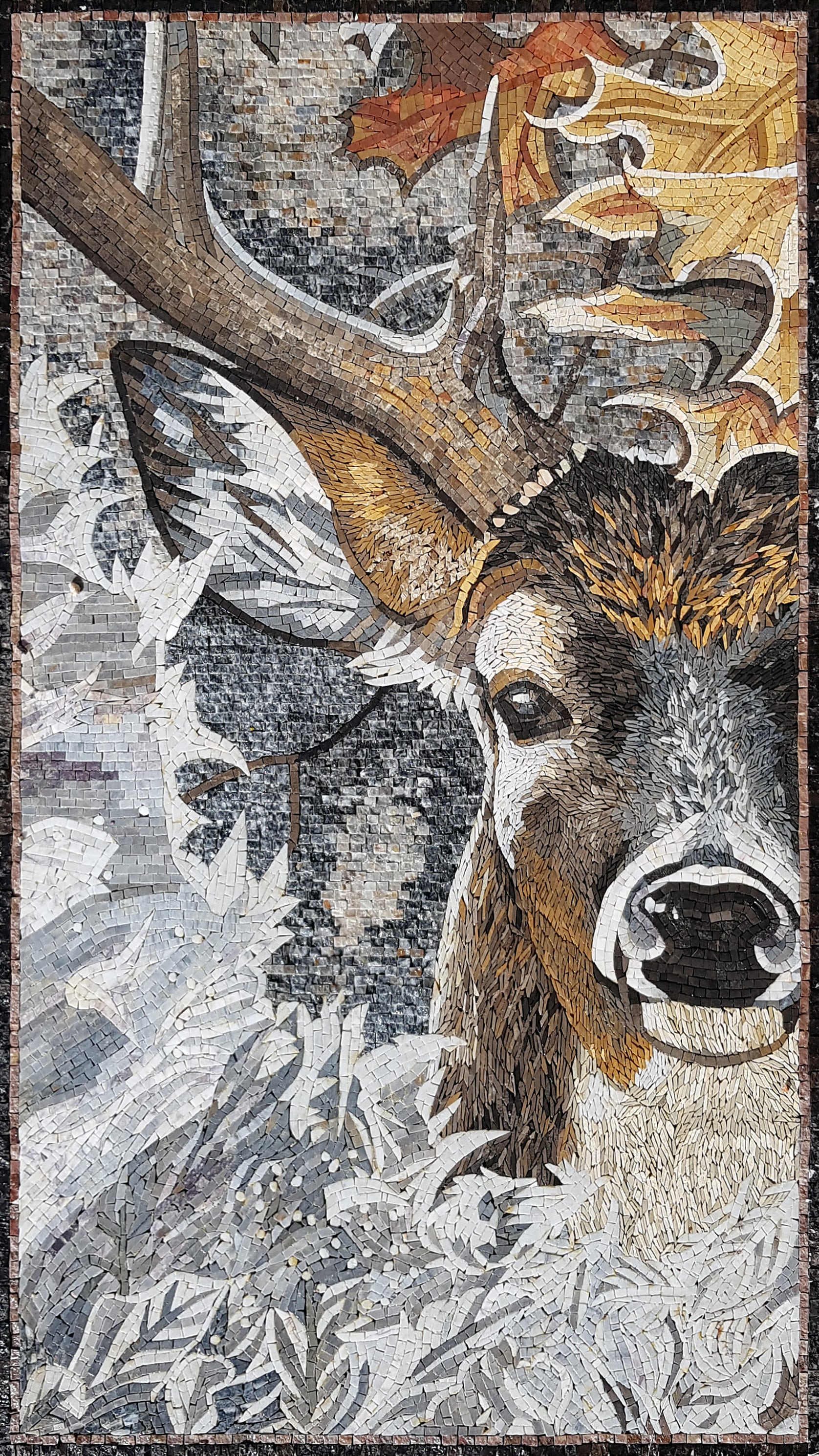 DEER MOSAIC TILES | Wild Jungle Animal Mosaic Tiles For Living Room Walls | Deer Face Artwork Tiles For Interior Hall And Rooms Decor