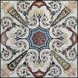 Floral Mosaic Tile: 40" Square Marble Mural, Indoor/Outdoor