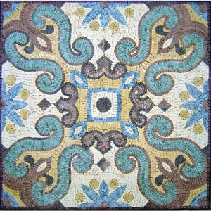 36” Geometric Floral Marble Mosaic Tile: Indoor/Outdoor Wall Art
