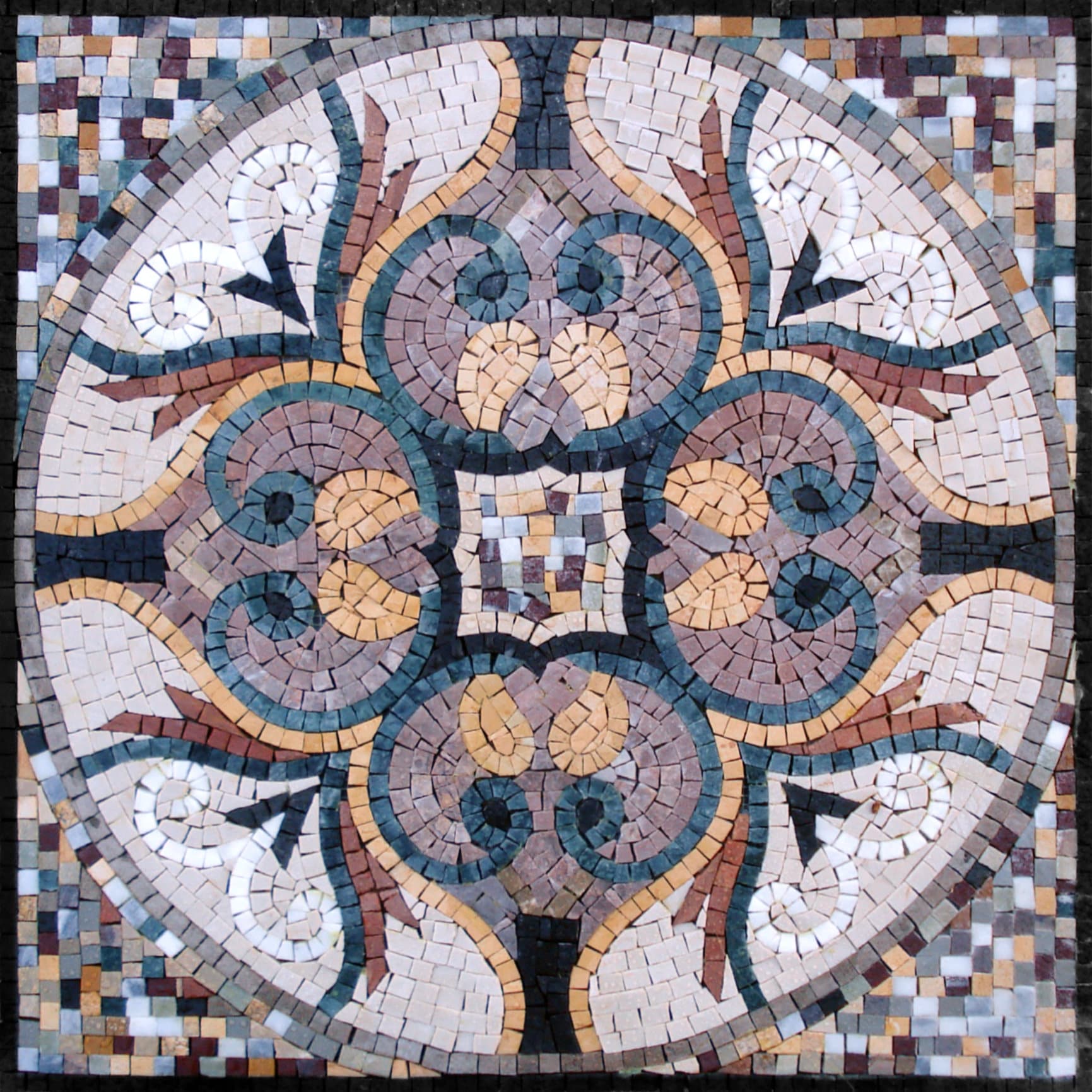 Handmade Geometric Marble Mosaic Tile | 24” Square Abstract Mural