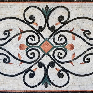 Handmade Floral Marble Mosaic Backsplash - 24” x 18”