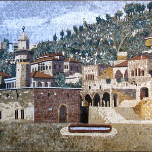 MOSCHEE MOSAIK FLIESEN | Nahöstliche Altstadt Stadt Landschaft Muster Fliesen für Wohnzimmer Wände | Fliesen für Innen- und Außenwand