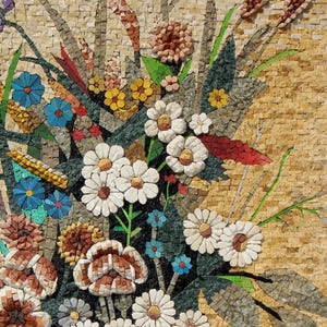 Handmade Floral Mosaic Tile Art: Marble Flower Vase Backsplash - Etsy