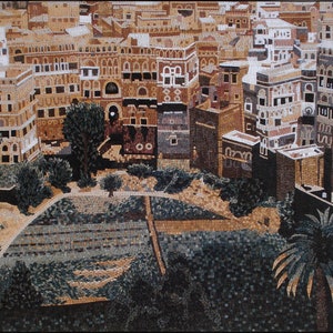 YEMEN MOSAIC MURALS | Old City Of Yemen Traveler Artwork Tiles For Living Room Decor | Tiles For Interior And Outdoor Entry And Walls