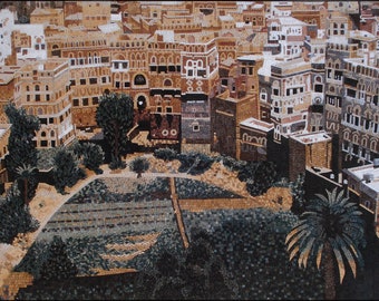YEMEN MOSAIC MURALS | Old City Of Yemen Traveler Artwork Tiles For Living Room Decor | Tiles For Interior And Outdoor Entry And Walls