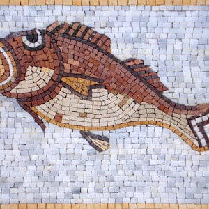 FISH MOSAIC TILES | Sea Animal Mosaic Tiles For Living Room Walls | Fish Artwork Tiles For Interior Hall And Rooms Decor