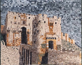 CASTLE MOSAIC MURALS | Old Castle Aleppo Citadel Artwork Tiles For Living Room Decor | Tiles For Interior And Outdoor Entry And Walls