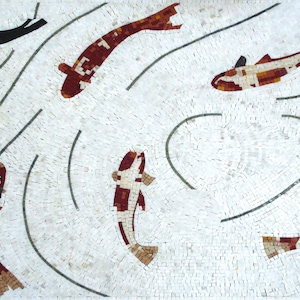 FISH MOSAIC TILES | Fish Mosaic Murals For New Home Kitchen And House Warming | Fish Swinging Artwork Backsplash For Kitchen Wall Decor