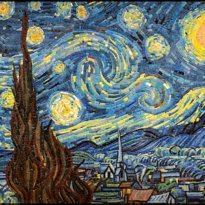 VAN GOGH FLIESEN| Sternennacht Reproduktion Medaillon Mosaik Kunst Fliesen | Vincent Van Gogh Kunstwerk Mosaikfliesen Für Hauseinweihung