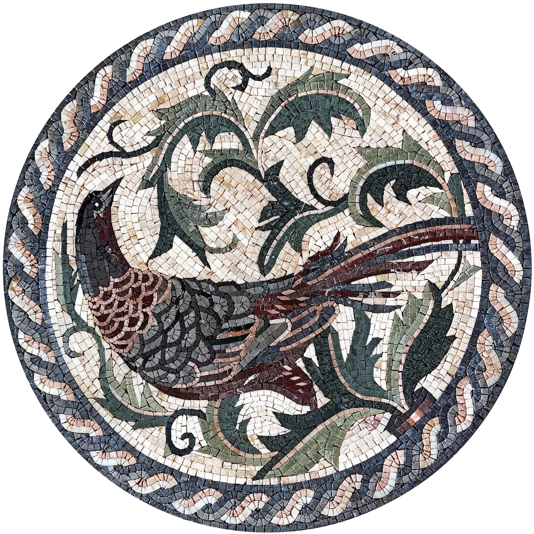 PHEASANT MOSAIC MURALS | Bird Animal Round Shape Mosaic Tiles for ...