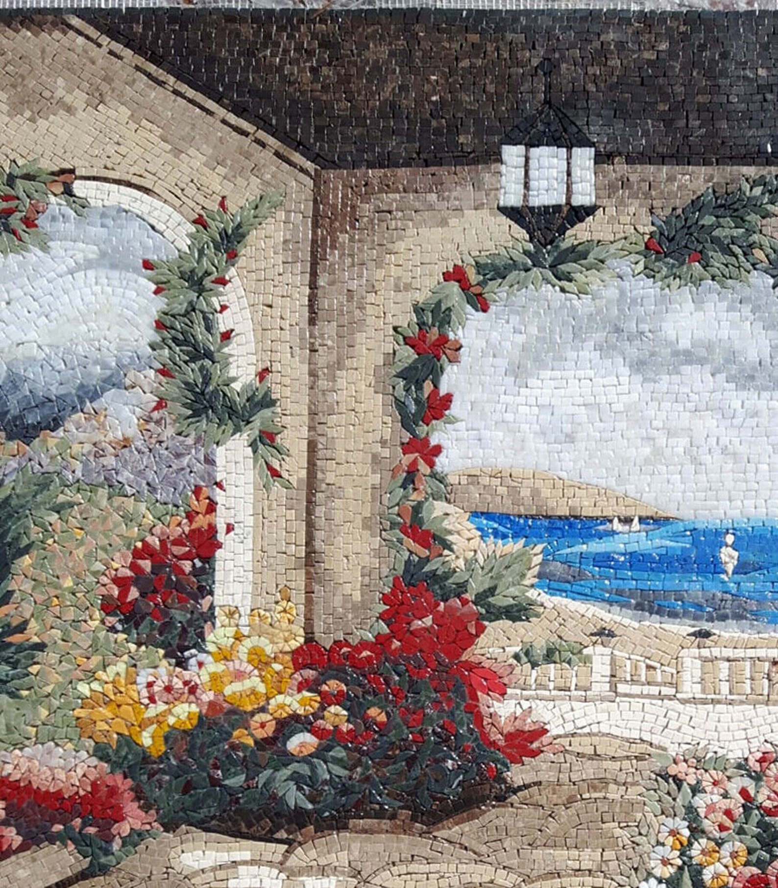Tuscan Floral Mosaic Mural: Handmade Stone Tile Art (44” X 40") - Etsy