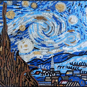 VAN GOGH FLIESEN| Stary Nacht Landschaft Medaillon Mosaik Kunst Fliesen | Vincent Van Gogh Kunstwerk Mosaikfliesen Für Hauseinweihung
