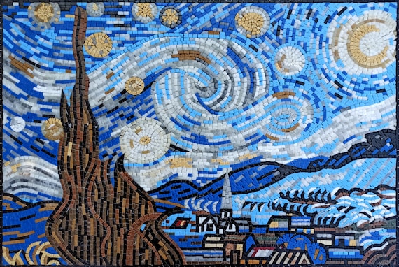 Handmade Marble Mosaic Art: Van Gogh Starry Night Landscape - Etsy