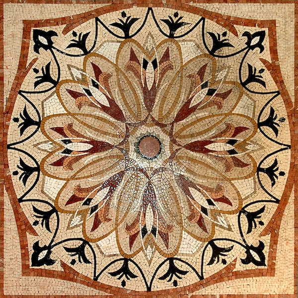 48" Geometric Marble Mosaic Tile: Botanical Inlay Art