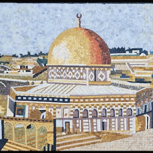 32″×24″ Ancient Mosque Mosaic – Handmade Marble Wall Art, Islamic Architecture Décor, Customization available