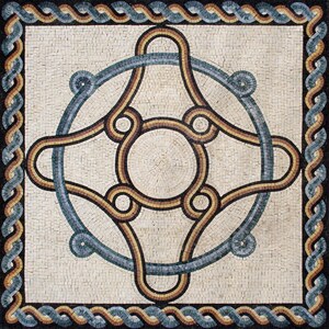 48" Square Handmade Marble Mosaic Tile: Geometric Floral Art