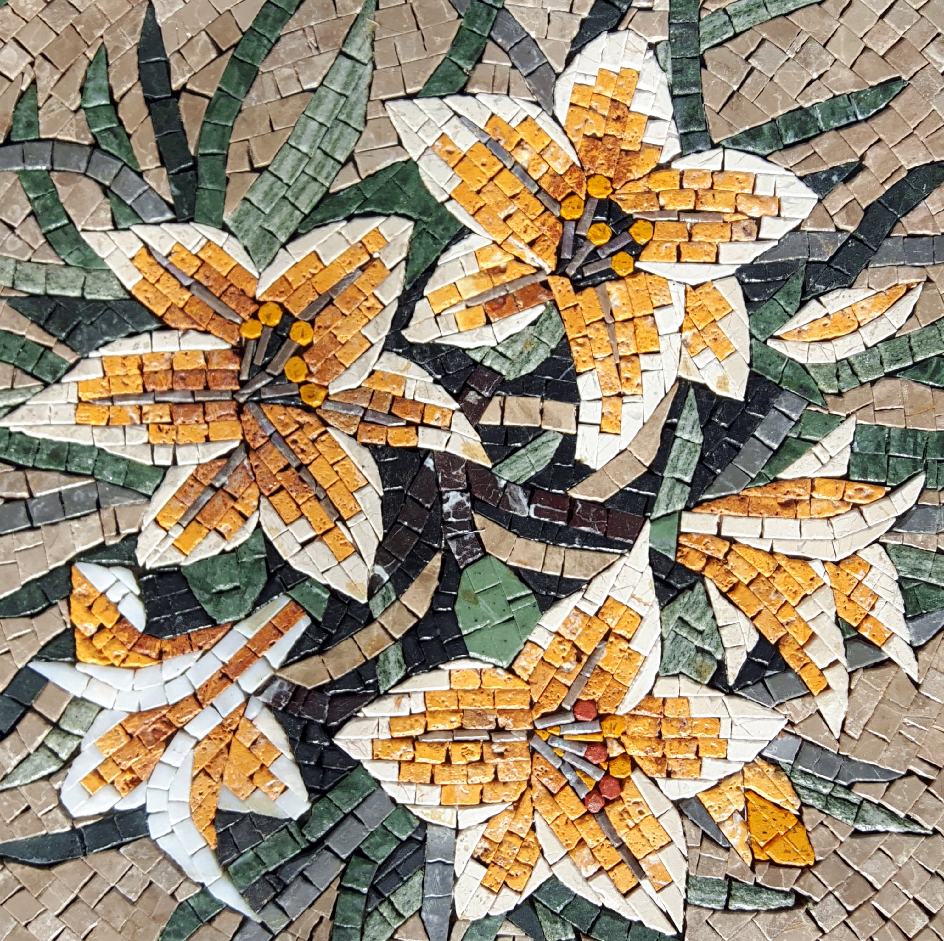 手作り大理石モザイクフラワーアート：黄色と白のユリ（20x20） - Etsy