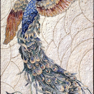 Handmade Portrait of a Flying Royal Peacock Marble Mosaic Wall Art