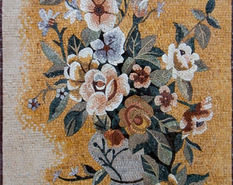 COLORFUL FLOWER ART- Handmade Flowers Vase Bouquet Mosaic Wall Artwork