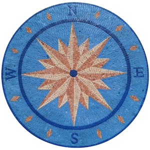 Crafted Nautical Beauty - Handmade Compass and Pool Medallion Marble Mosaic Art Tiles - Customization available