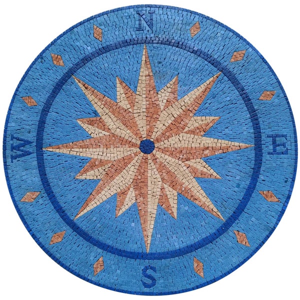Artisanal Elegance - 36-Inch Handmade Compass Bathroom & Pool Tile Medallion Marble Mosaic Art - Customization available