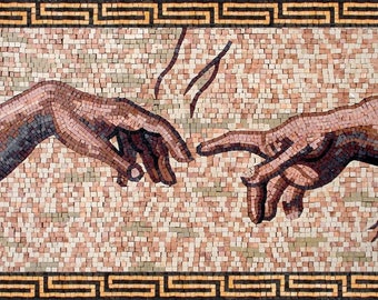 CREATION OF ADAM Mosaic Tiles | Index FingerAlmost Touching Each Other Reproduction Mosaic Art Tiles | MichelangeloItalian Art Tiles