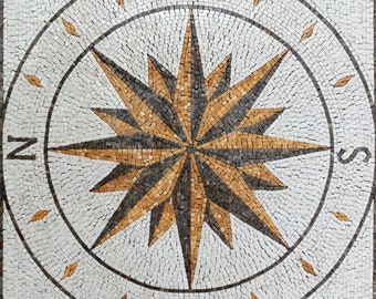 NAUTICAL ROSE MOSAIC Tiles| Compass Rose Mosaic Tiles For New Home Hallway Entry | Indoor And Outdoor Tiles For New Home