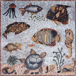 SEA ANIMAL BACKSPLASH | Marine Life Tiles For House Warming | Seahorse, Jelly Fish And Turtle Artwork Tiles For Interior Rooms Wall Decor