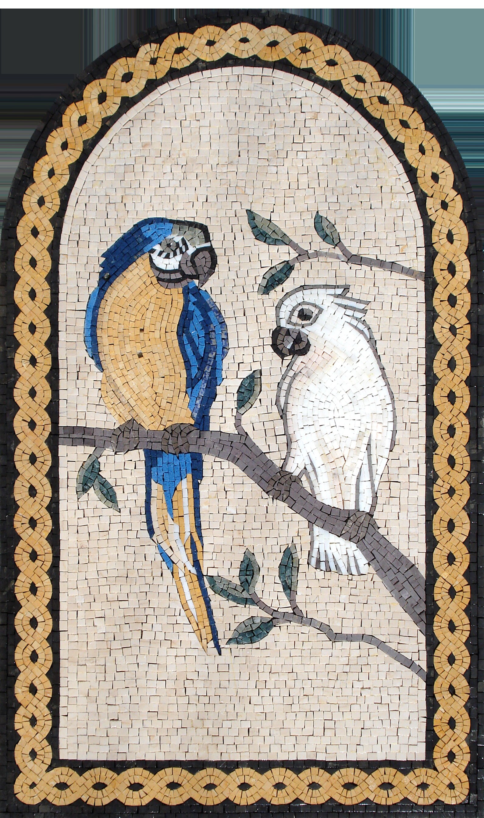 ARA MOSAIK FLIESEN | Weißer Kakadu Mosaik Fliesen Für Wohnzimmer | Blaue Ara und weiße Kakadu-Grafikfliesen für Papageien-Liebhaber-Raum-Dekor