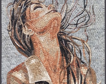 WOMAN MOSAIC TILES | Woman Hair Flying Elegant Reproduction Mosaic Art Tiles | Antique Artist Mosaic Backsplash Tiles For Walls