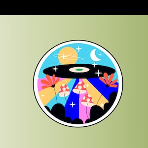 hippie stickers, trippy, sticker, ufo, vinyl sticker