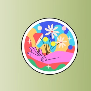 hippie stickers, trippy, sticker, eyes, hand, flower