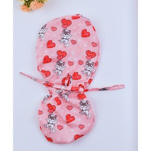 Valentine's Day Hearts on Scrub Hat, Ponytail Scrub Caps for Women, Surgical Caps, Matching Tie & Buttons, Cats scrub cap, 3 STYLE scrub cap