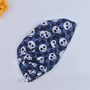 Halloween Euro Scrub Cap for Women, Skull Euro scrub cap, Surgical cap Satin Lined Option, autumn scrub cap, Satin lined scrub cap.