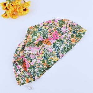 Flower Euro Scrub Cap for women, Floral Euro Scrub Cap, Surgical cap Satin Lined Option. Satin lined scrub cap.