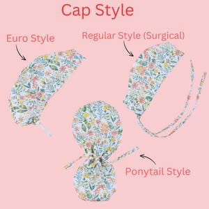 Puede incluir: Tres estilos diferentes de gorros quir&uacute;rgicos con estampado floral. Los estilos son Euro, Regular (Quir&uacute;rgico) y Ponytail.