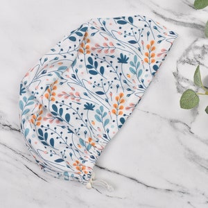 Floral Euro Scrub Cap for Women, Surgical cap Satin Lined Option. Satin lined scrub cap.