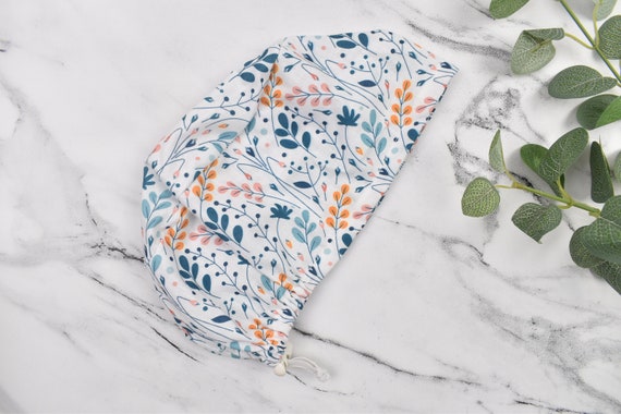 Floral Euro Scrub Cap for Women, Surgical cap Satin Lined Option. Satin lined scrub cap.