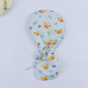 Butterfly Scrub cap, ponytailed surgical cap with pouch for long hair, Nurse in the making gift ideas, medical professional hair coverings