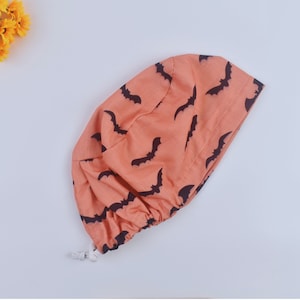 Halloween Euro Scrub Cap for Women, Euro scrub cap, Surgical cap Satin Lined Option, Satin lined scrub cap.