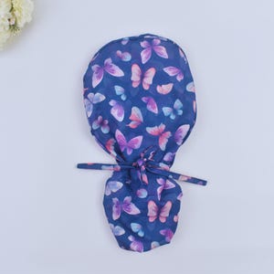 Butterfly Scrub cap, ponytailed surgical cap with pouch for long hair, Nurse in the making gift ideas, medical professional hair coverings