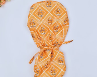 Love Cat Ponytail scrub cap, Surgical cap women. Satin Lined Option Surgical cap with ponytail, Scrub caps for women. Satin Lined scrub cap