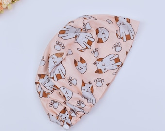 女性用猫ユーロ スクラブ キャップ、猫ポニーテール スクラブ キャップ、面白い猫ユーロ スクラブ キャップ、猫サージカル キャップ、サテン裏地付きスクラブ キャップ。