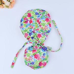 Floral ponytail scrub cap, Scrub cap with ponytail holder, Surgical cap with ponytail, Scrub caps for women., scrub cap in 3 STYLES