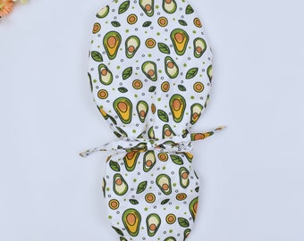 Avocados Ponytail scrub cap, Scrub cap with ponytail holder, Surgical caps with ponytail, Scrub cap for women. Satin Lined scrub cap.
