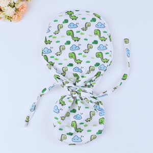 Dinosaurs ponytail scrub cap, Satin Lined Option. Surgical cap women. Surgical cap with ponytail, Scrub caps for women. scrub cap in 3 STYLE
