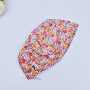 Floral Euro Scrub Cap for Women, Surgical cap Satin Lined Option, Ponytail scrub hat, Scrub caps for women. Satin Lined scrub cap.
